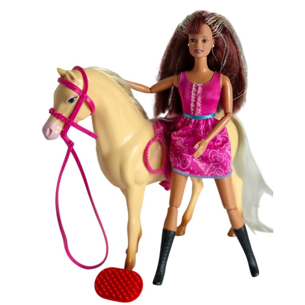 Vtg Barbie Teresa Doll & Horse Playset Brown Hair Articulated Grooming Comb '98
